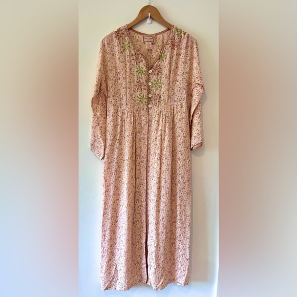 APRIL CORNELL Vintage 90s Feminine Pink Button Down Floral Embroidered Dress - Picture 2 of 11
